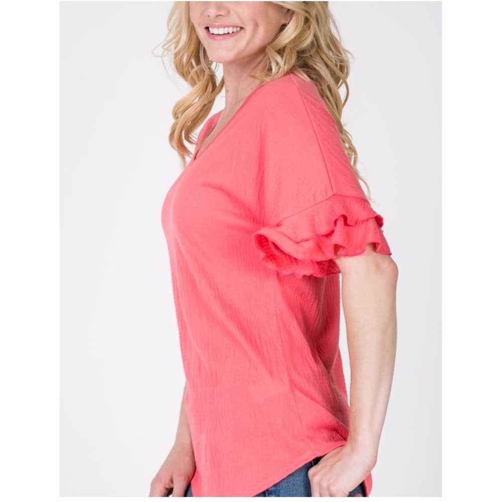 New! Coral Ruffle Sleeve Gauze Top 3 Colors